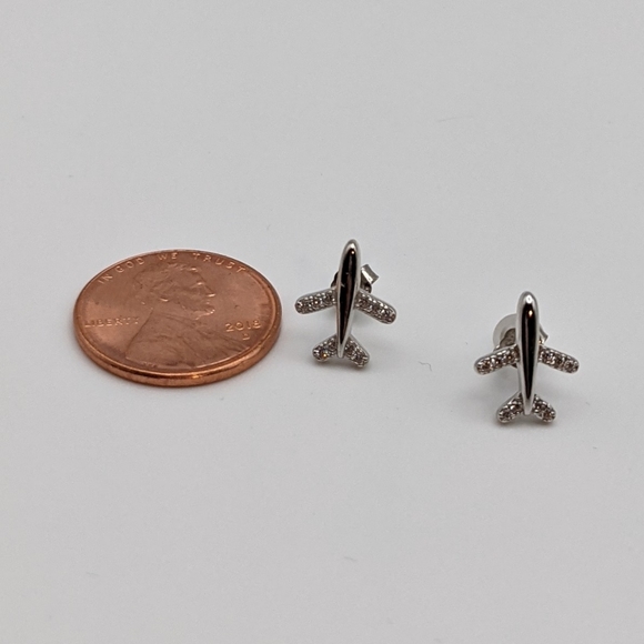 Airplane 925 sterling silver stud earrings - Picture 5 of 6
